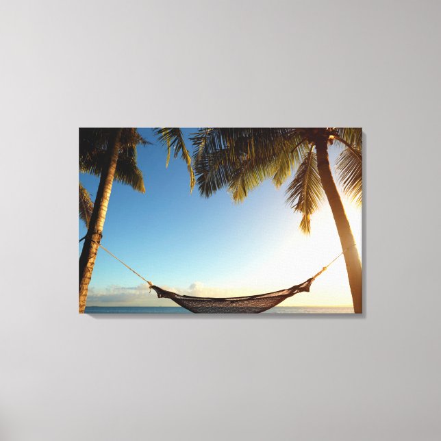 Hammock Between Palm Trees on Tropical Beach Canvas Print (Front)