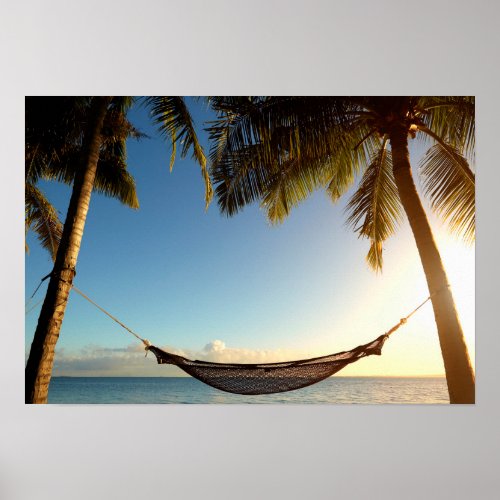 Hammock Between Palm Trees on Tropical Beach Poster