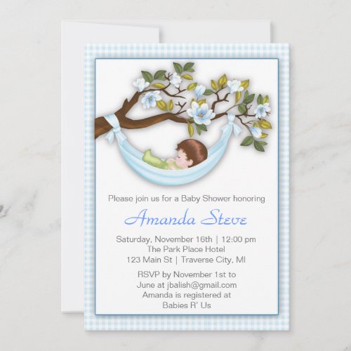 Hammock Boy Baby Shower Invitation _ Brunette