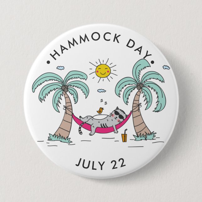 Hammock Day with cat in hammock Button (Front)