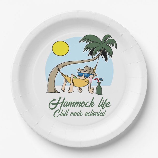 Hammock Life Chill Mode Activated Funny Cartoon Paper Plates (Front)