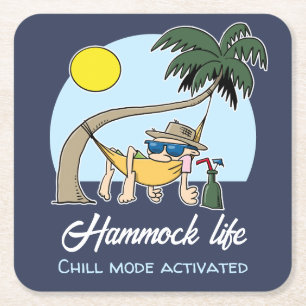 Hammock Life Chill Mode Activated Funny Cartoon Square Paper Coaster