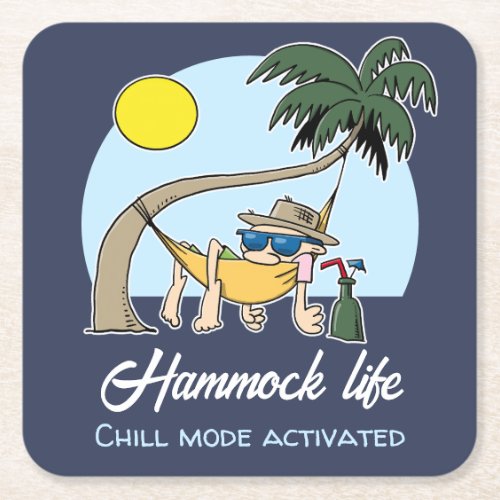 Hammock Life Chill Mode Activated Funny Cartoon Square Paper Coaster