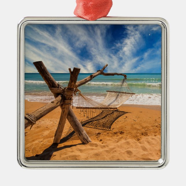 Hammock on a Tropical Beach Resort | Thailand Metal Ornament (Front)