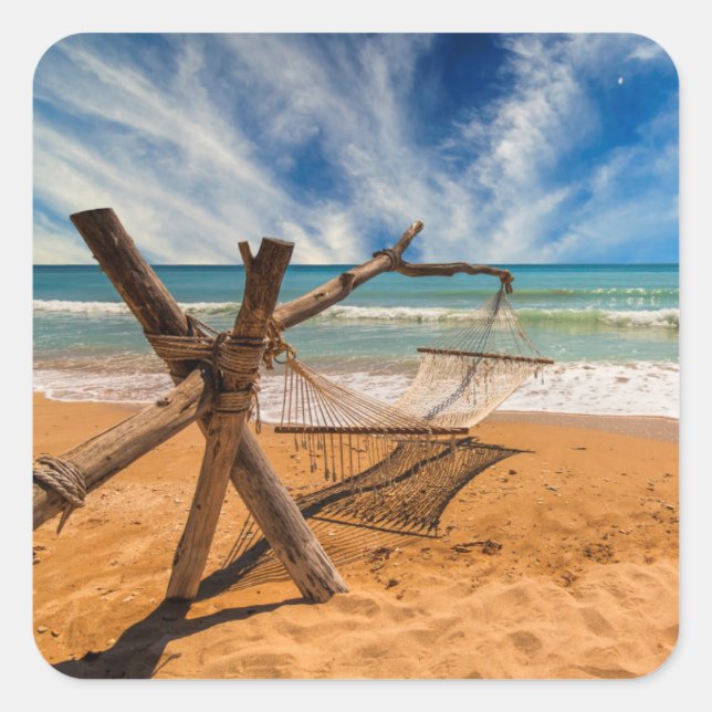 Hammock on a Tropical Beach Resort | Thailand Square Sticker (Front)