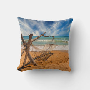 Hammock on a Tropical Beach Resort Throw Pillow