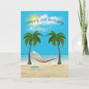 Hammock on Beach 21st Birthday Card