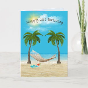 Hammock on Beach 21st Birthday Card
