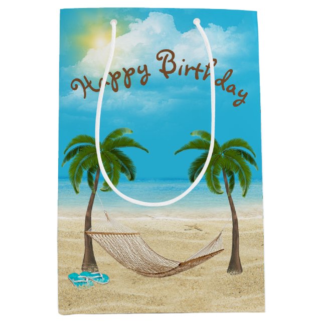 Hammock on Beach Birthday  Medium Gift Bag (Front)