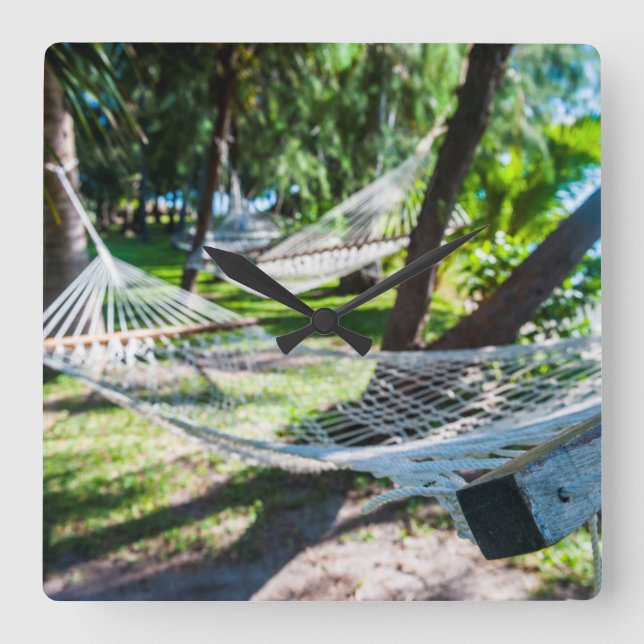 Hammock on the beach, Fiji Square Wall Clock (Front)
