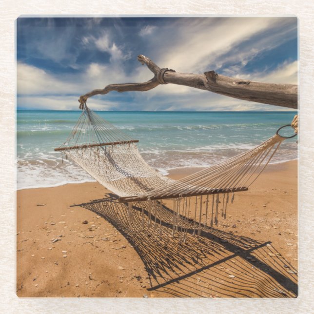 Hammock on the Shore Glass Coaster (Front)