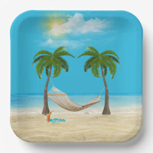 Hammock on Tropical Beach Paper Plates
