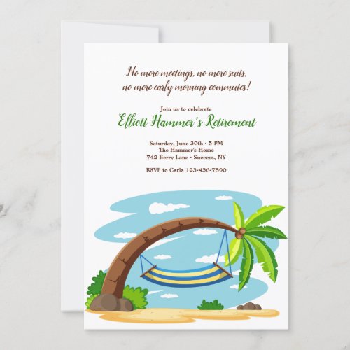 Hammock Under Coconut Tree Retirement Party Invitation