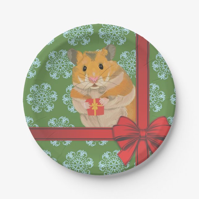 Hammy Christmas Hamster Christmas Paper Plates (Front)