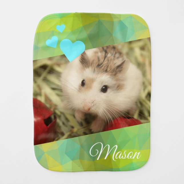 Hammyville - Cute Hamster Heart Garden Patch Burp Cloth (Front)
