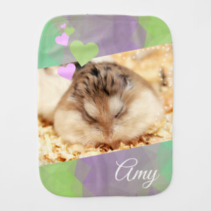 Hammyville - Cute Hamster Heart Green Purple Baby Burp Cloth