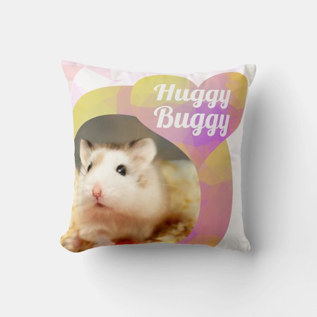 HammyVille - Cute Hamster Heart Huggy Buggy Throw Pillow (Front)