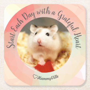 HammyVille - Cute Hamster Start Each Day Grateful Square Paper Coaster
