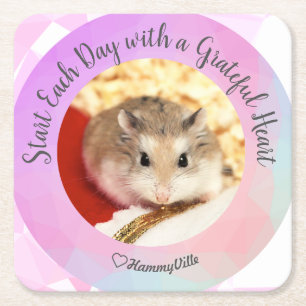 HammyVille - Cute Hamster Start Each Day Grateful Square Paper Coaster