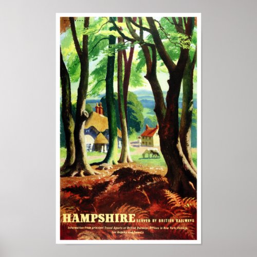 Hampshire England Vintage Travel Poster Restored