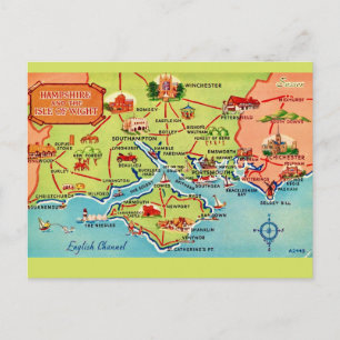 Hampshire & Isle of Wight Map Postcard