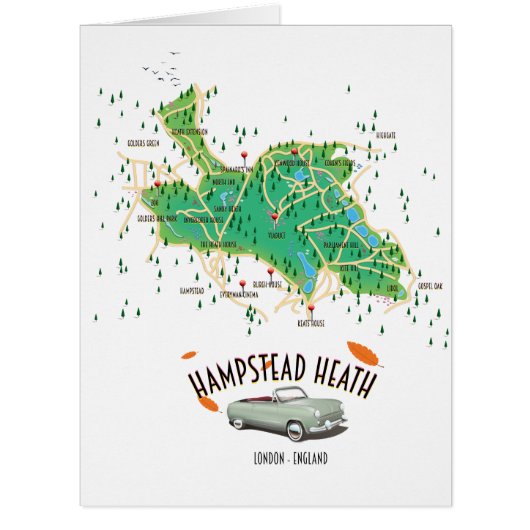 Hampstead Heath London England map Cards (Front)