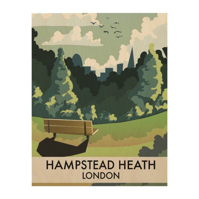 Hampstead Heath London travel poster. Wood Wall Art (Front)