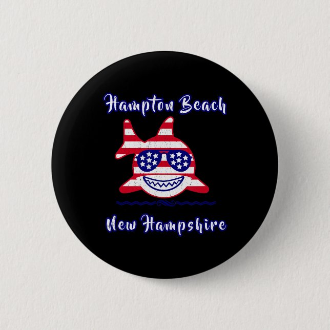 Hampton Beach New Hampshire Patriotic Usa Flag Whi Button (Front)