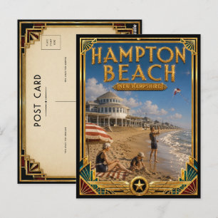 Hampton Beach New Hampshire Vintage Art Deco Postcard