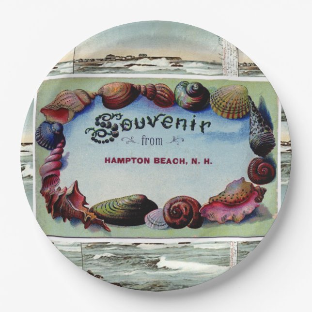 Hampton Beach Vintage Postcard Plates 9 " (Front)