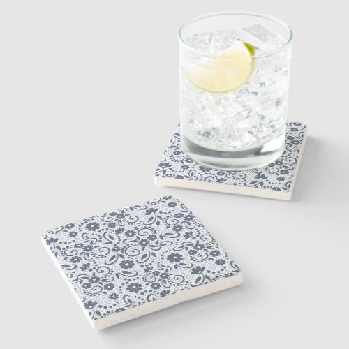 Hampton style navy and white floral stone coaster