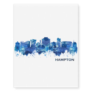 Hampton Virginia Skyline Blue Temporary Tattoos