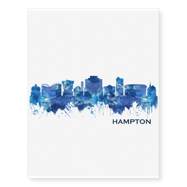 Hampton Virginia Skyline Blue Temporary Tattoos (Front)