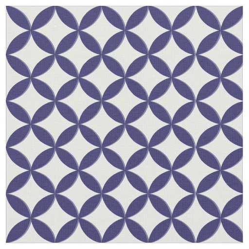Hamptons Blue and White Geometric Circle Patterned Fabric
