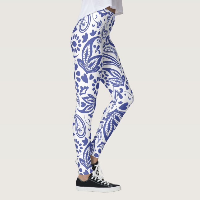 Hampton's Blue White Boho Chic Paisley Leggings (Right)