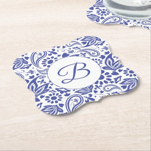 Hamptons Blue White Paisley Decorative Pattern Paper Coaster