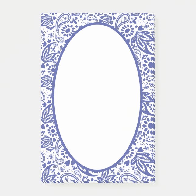 Hampton's Blue White Paisley Patterned Post-it Notes (Front)