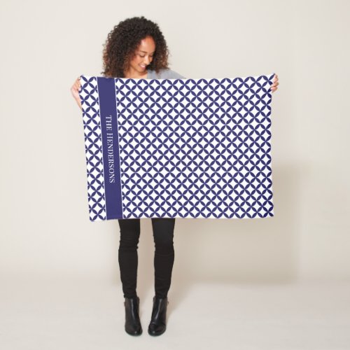 Hamptons Blue White Stylish Geometric Patterned Fleece Blanket