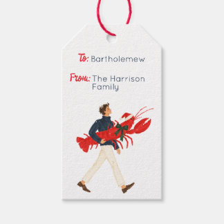 Hamptons Christmas Preppy man with lobster Gift Tags