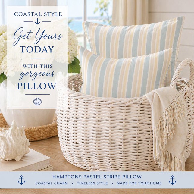 Hamptons Coastal Stripe Decor Throw Pillow Cover  (Style your home with this coastal stripe pillow—perfect for relaxed, elegant Hamptons living)