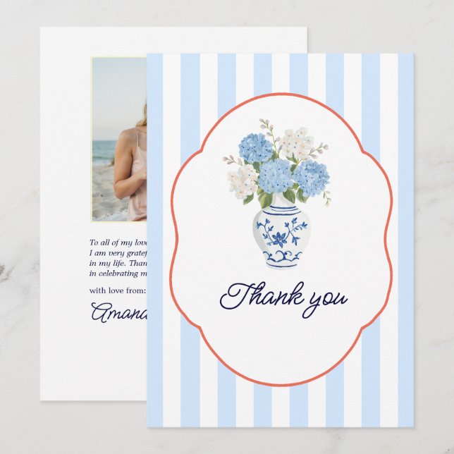 Hamptons Hydrangea Coastal Bachelorette Photo Thank You Card (Front/Back)