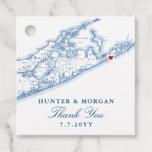 Hamptons Montauk Map Navy Blue Wedding Favor Tags