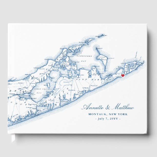 Hamptons Montauk Navy Blue Destination Wedding Guest Book (Front)