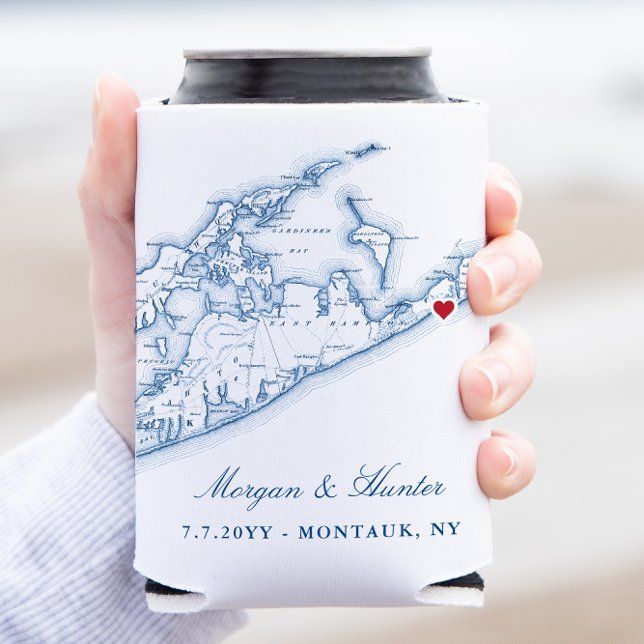 Hamptons Montauk  Wedding Favor Drink Holder Can Cooler (This Hamptons, NY can cooler is perfect for your wedding in Montauk, the North Fork, or The Hamptons)