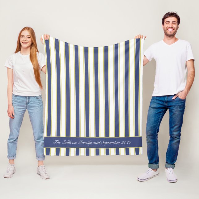Hamptons Nautical Navy and White Boating Stripes Fleece Blanket (In Situ)