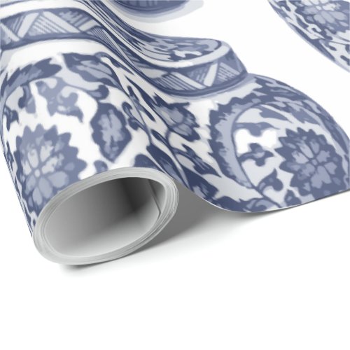 Hamptons Navy Blue White New England Ginger Jar Wrapping Paper