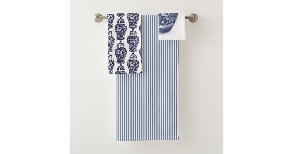 Hamptons Navy Indigo Blue White Ginger Jar Pattern Bath ...