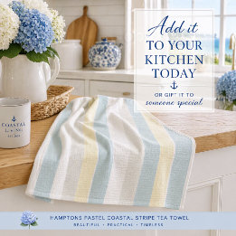 Hamptons Pastel Coastal Stripe Boutique Kitchen Towel