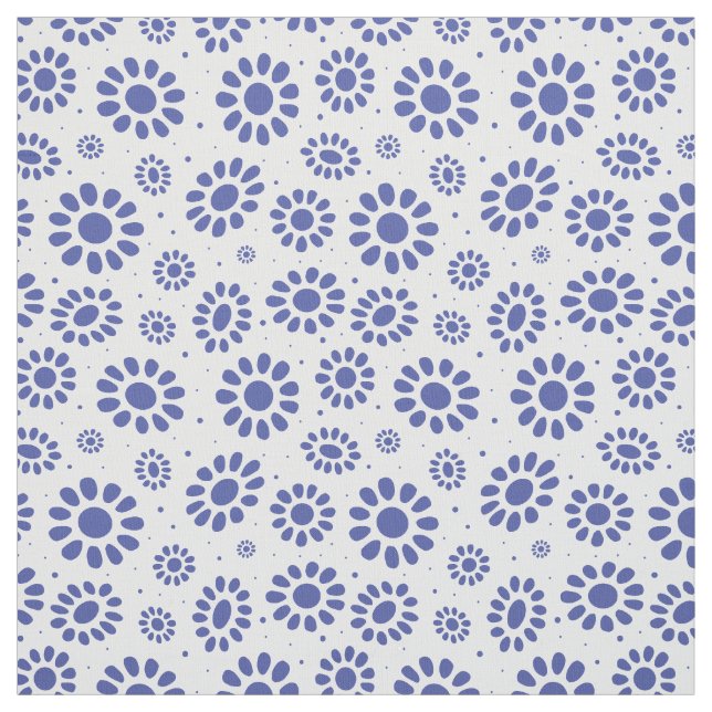 Hampton's Style Blue White Abstract Floral Pattern Fabric (Swatch)