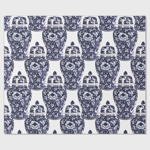 Hamptons Style Blue White New England Ginger Jar Wrapping Paper Zazzle
